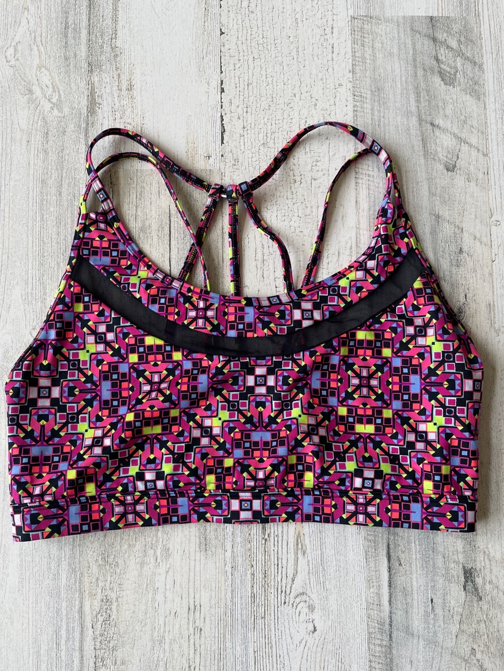 Victoria Sport Multi-Color Geometric Strappy Sports Bra SZ L